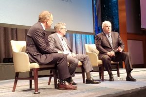 Panel at Consensus (R to L): Frederick W. Smith, Founder and CEO of FedEx; Robert Carter, EVP of FedEx Information Services and CIO; and author Don Tapscott (moderator).