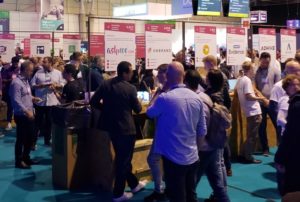 A small portion of the hundreds of rotating booths for startups that characterize WebSummit.