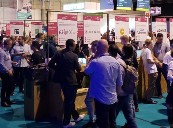 A small portion of the hundreds of rotating booths for startups that characterize WebSummit.